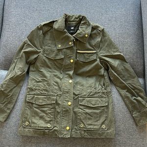 timeless H&M army green military jacket with hidden cinchable waist.